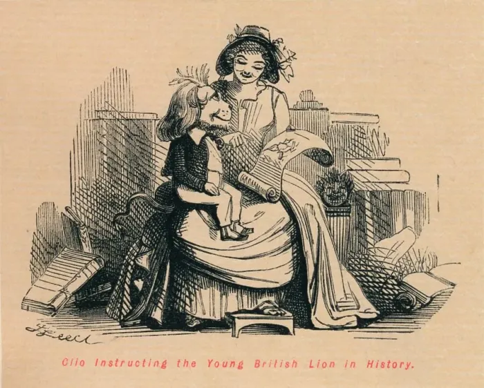 Framed Print : Clio instructing the Young British Lion in History, c1860, (c1860). Artist: John Leech Framed Print : Clio instructing the Young British Lion in History, c1860, (c1860). Artist: John Leech