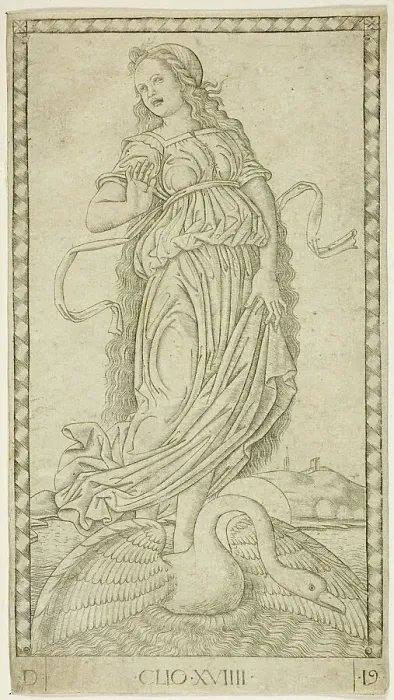 Framed Print : Clio, plate nineteen from Apollo and the Muses, c.1465. Creator: Unknown Framed Print : Clio, plate nineteen from Apollo and the Muses, c.1465. Creator: Unknown