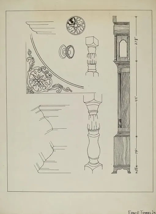 Framed Print : Clock, c. 1936. Creator: Ernest A Towers Jr Framed Print : Clock, c. 1936. Creator: Ernest A Towers Jr