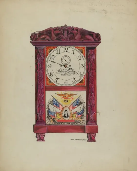 Framed Print : Clock, Eight Day, c. 1936. Creator: Walter W. Jennings Framed Print : Clock, Eight Day, c. 1936. Creator: Walter W. Jennings