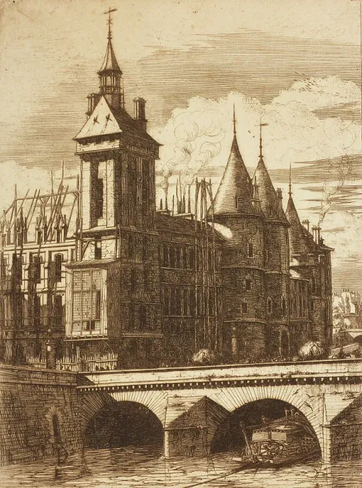 Framed Print : The clock tower, Paris, 1852. Creator: Charles Meryon Framed Print : The clock tower, Paris, 1852. Creator: Charles Meryon