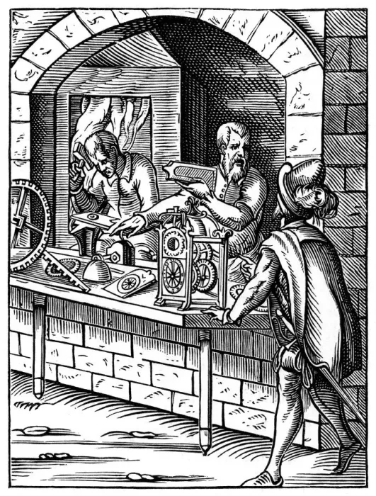 Framed Print : The Clockmaker, 16th century, (1870). Artist: Jost Amman Framed Print : The Clockmaker, 16th century, (1870). Artist: Jost Amman