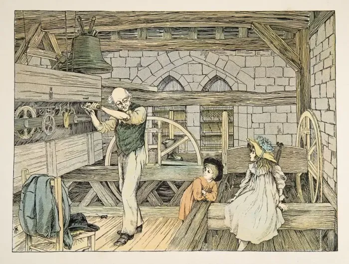 Framed Print : The Clockwinder, from Four and Twenty Toilers, pub. 1900 (colour lithograph) Framed Print : The Clockwinder, from Four and Twenty Toilers, pub. 1900 (colour lithograph)