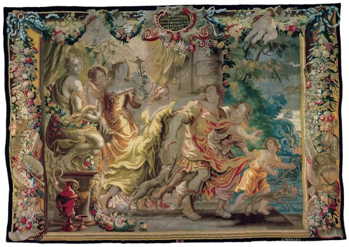 Framed Print : Clodius Disguised as a Woman from The Story of Caesar and Cleopatra, Flanders, c. 1680 Framed Print : Clodius Disguised as a Woman from The Story of Caesar and Cleopatra, Flanders, c. 1680