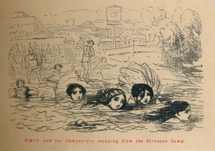 Framed Print : Cloelia and her Companions escaping from the Etruscan Camp, 1852. Artist: John Leech Framed Print : Cloelia and her Companions escaping from the Etruscan Camp, 1852. Artist: John Leech