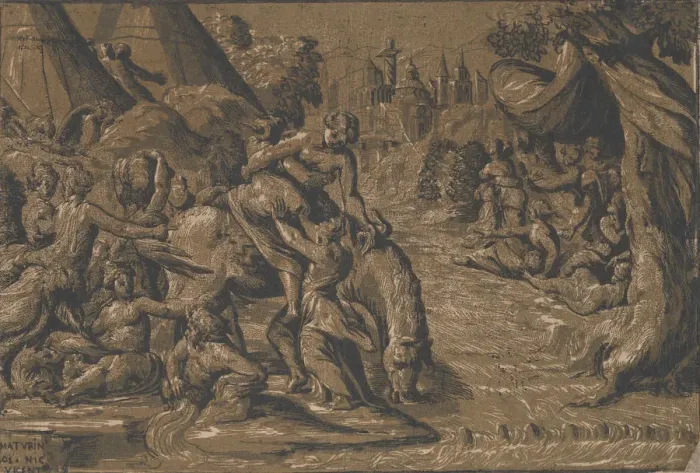 Framed Print : Cloelia the Roman hero in the centre being helped onto a horse, Rome in the background Framed Print : Cloelia the Roman hero in the centre being helped onto a horse, Rome in the background