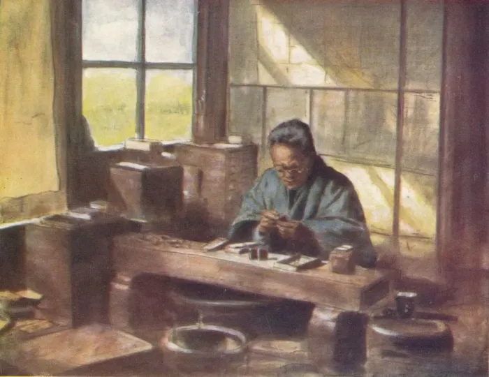 Framed Print : A Cloissonne Worker, c1887, (1901). Artist: Mortimer L Menpes Framed Print : A Cloissonne Worker, c1887, (1901). Artist: Mortimer L Menpes