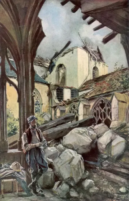 Framed Print : The Cloister and Cathedral of Verdun, France, June 1916, (1926). Artist: Francois Flameng Framed Print : The Cloister and Cathedral of Verdun, France, June 1916, (1926). Artist: Francois Flameng