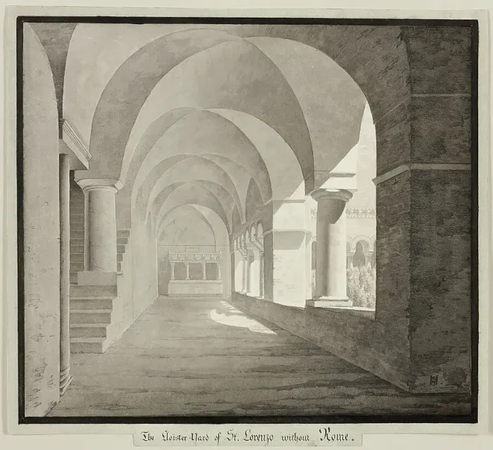 Framed Print : The Cloister of San Lorenzo Fuori le Mura, Rome, 1827. Creator: Unknown Framed Print : The Cloister of San Lorenzo Fuori le Mura, Rome, 1827. Creator: Unknown