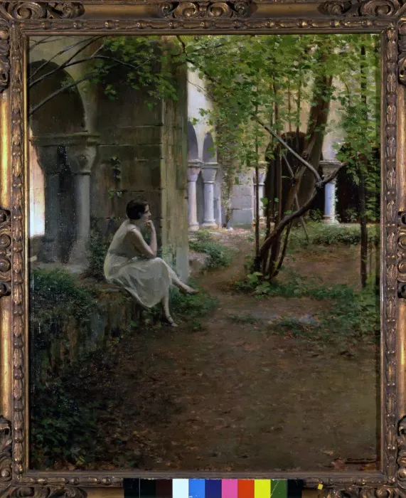 Framed Print : Cloister of Sant Benet de Bages, by Ramon Casas Framed Print : Cloister of Sant Benet de Bages, by Ramon Casas