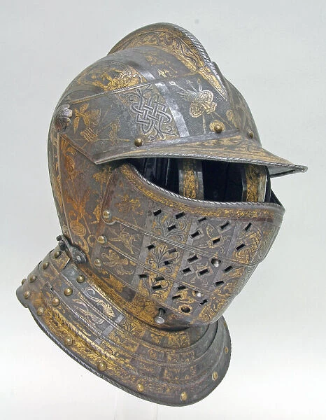 Close Helmet with Falling Buffe, Italian, Milan, ca. 1590-95. Creator: Pompeo della Cesa