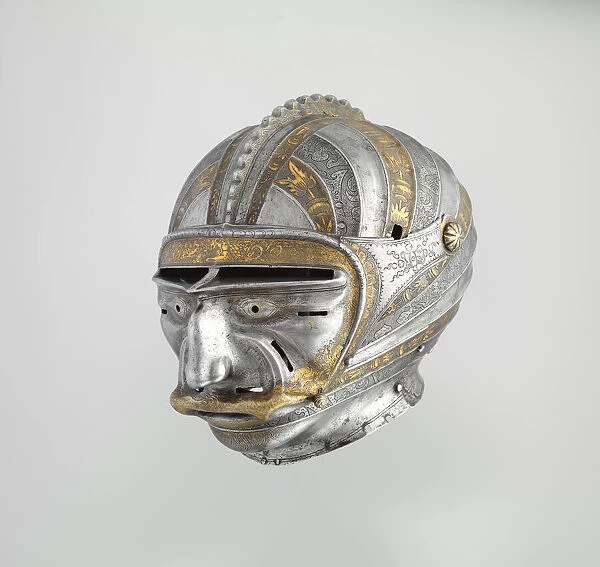 Close Helmet with Mask Visor in Form of a Human Face, German, Augsburg, ca. 1515