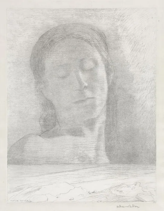 Framed Print : Closed Eyes, 1890. Creator: Becquet (French); Odilon Redon (French, 1840-1916) Framed Print : Closed Eyes, 1890. Creator: Becquet (French); Odilon Redon (French, 1840-1916)