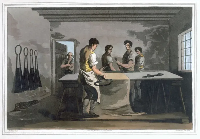 Framed Print : Cloth Dressers, 1814. Artist: Robert Havell Framed Print : Cloth Dressers, 1814. Artist: Robert Havell