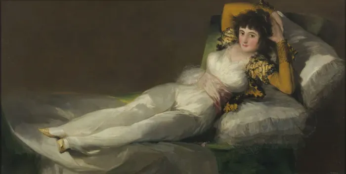 Framed Print : The Clothed Maja, c. 1800. Artist: Goya, Francisco, de (1746-1828) Framed Print : The Clothed Maja, c. 1800. Artist: Goya, Francisco, de (1746-1828)