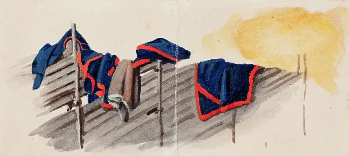 Framed Print : Clothes hung on a fence, 1830-1835. Creator: Ferdinand von Wright