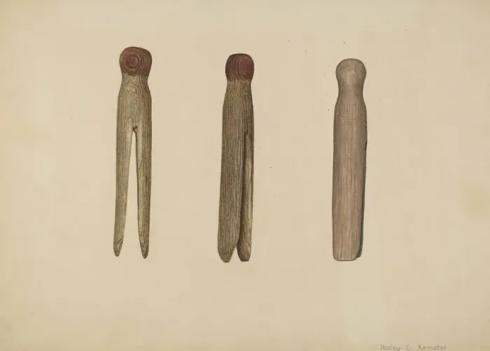 Framed Print : Clothes Pins, c. 1939. Creator: Harley Kempter Framed Print : Clothes Pins, c. 1939. Creator: Harley Kempter