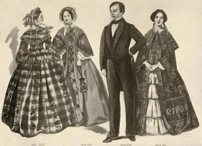 Framed Print : Clothing from 1850-1856, 1907, (1937). Creator: Cecil W Trout Framed Print : Clothing from 1850-1856, 1907, (1937). Creator: Cecil W Trout