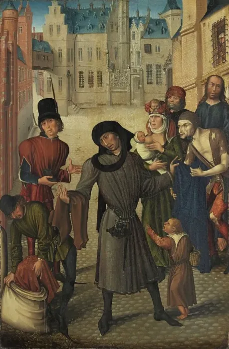 Framed Print : Clothing the Naked, 1470. Creator: Master of the View of Saint Gudule Framed Print : Clothing the Naked, 1470. Creator: Master of the View of Saint Gudule