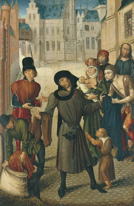 Framed Print : Clothing the Naked. Artist: Master of St. Gudule (active End of 15th cen. )