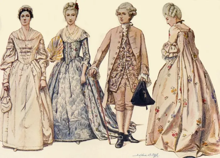Framed Print : Clothing during the Reign of George II 1750-1760, 1903, (1937). Creator: Sophie B Steel Framed Print : Clothing during the Reign of George II 1750-1760, 1903, (1937). Creator: Sophie B Steel