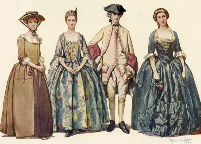 Framed Print : Clothing during the Reigns of George I and II 1725-1745, 1903, (1937). Creator: Sophie B Steel Framed Print : Clothing during the Reigns of George I and II 1725-1745, 1903, (1937). Creator: Sophie B Steel