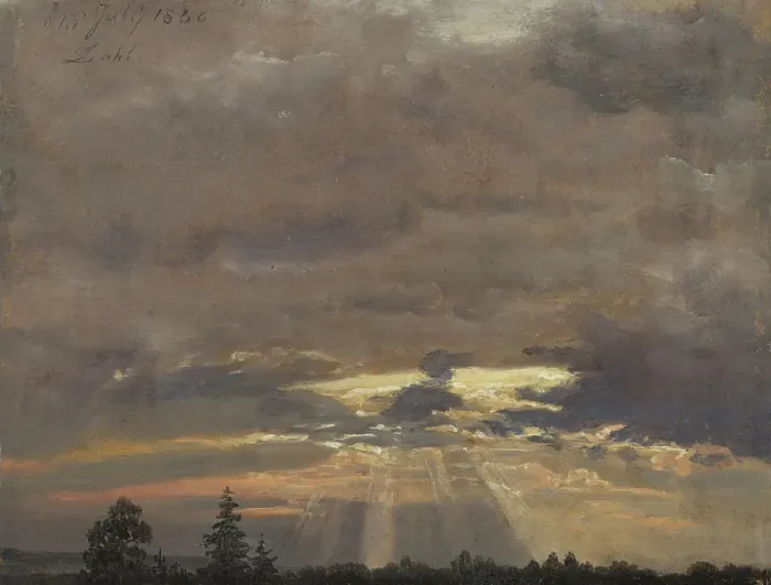 Framed Print : Cloud Study with Sunbeams, 1836. Creator: Johan Christian Dahl