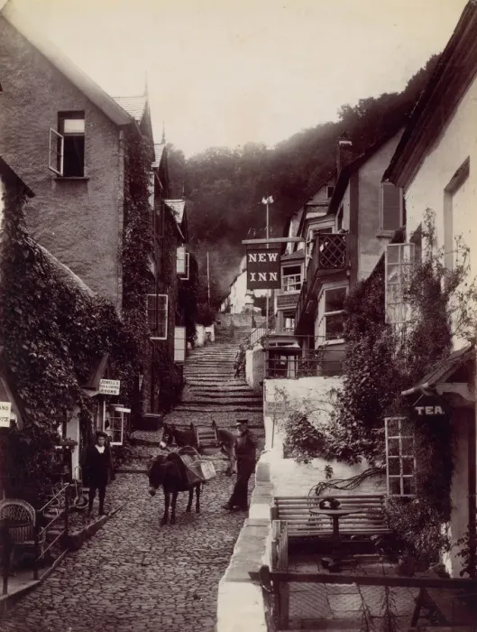 Framed Print : Clovelly, The New Inn and Street, 1870s. Creator: Francis Bedford Framed Print : Clovelly, The New Inn and Street, 1870s. Creator: Francis Bedford