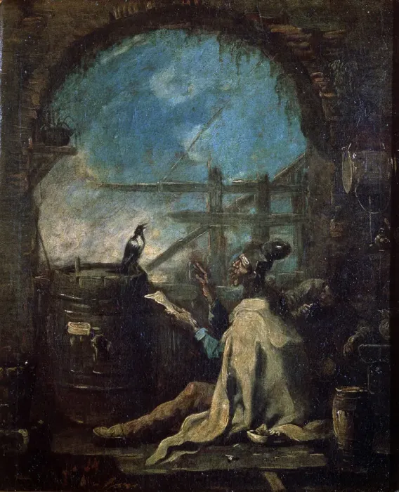Framed Print : A Clown Training a Magpie, late 17th or 18th century. Artist: Alessandro Magnasco Framed Print : A Clown Training a Magpie, late 17th or 18th century. Artist: Alessandro Magnasco