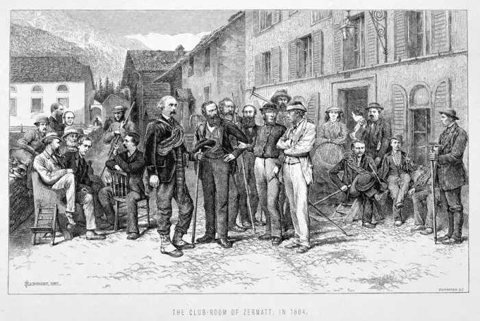 Framed Print : The Club Room of Zermatt in 1864, 19th century. Artist: James Mahoney Framed Print : The Club Room of Zermatt in 1864, 19th century. Artist: James Mahoney