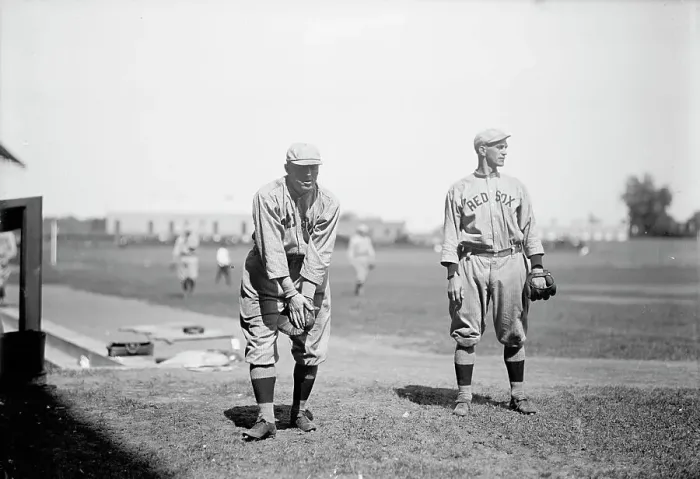 Framed Print : Clyde Engle, Left; Neal Ball, Right; Boston Al (Baseball), 1913. Creator: Harris & Ewing. Clyde Engle, Left; Neal Ball, Right; Boston Al (Baseball), 1913. Creator: Harris & Ewing
