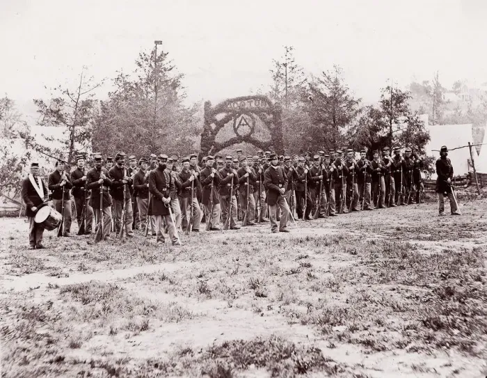 Framed Print : Co. A, 30th Pennsylvania Infantry, Camp Mott Hooton, 1861-65. Creator: Unknown Framed Print : Co. A, 30th Pennsylvania Infantry, Camp Mott Hooton, 1861-65. Creator: Unknown