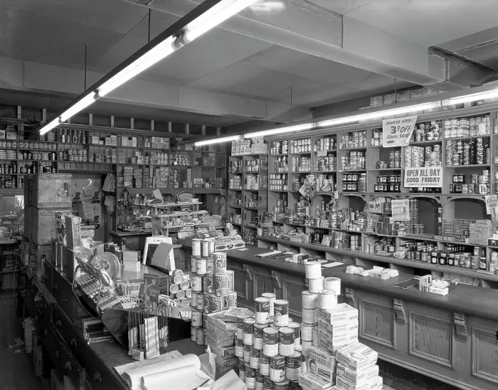 Framed Print : Co-op shop interior, Stairfoot, Barnsley, South Yorkshire, 1960. Artist: Michael Walters Framed Print : Co-op shop interior, Stairfoot, Barnsley, South Yorkshire, 1960. Artist: Michael Walters