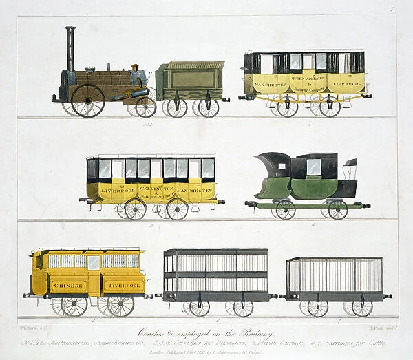 Coaches employed on the Liverpool and Manchester Railway, 1831. Artist: Henry Pyall