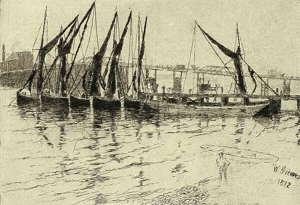 Coal Barges Unloading (recto); Sketch of a Building (verso), 1872 (recto); n.d. (verso). Creator: Walter Greaves