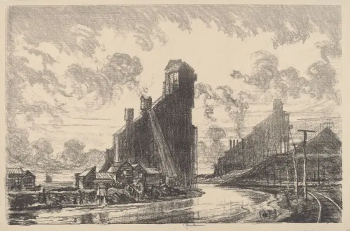 Framed Print : Coal Breaker on the River, 1910. Creator: Joseph Pennell Framed Print : Coal Breaker on the River, 1910. Creator: Joseph Pennell