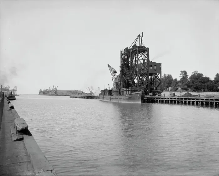 Framed Print : Coal dumping plant, Conneaut, Ohio, ca 1900. Creator: Unknown Framed Print : Coal dumping plant, Conneaut, Ohio, ca 1900. Creator: Unknown