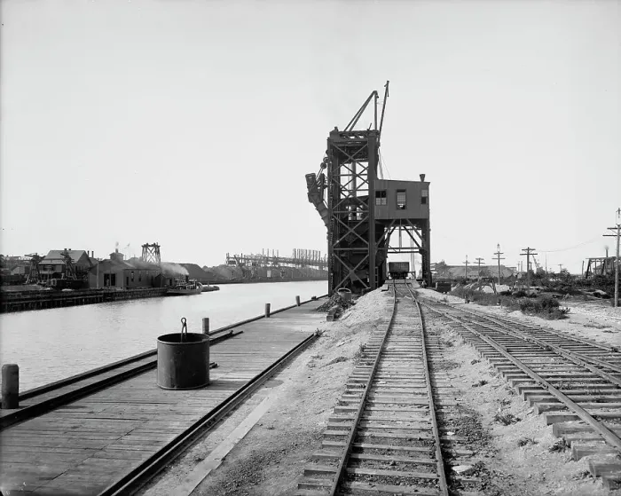 Framed Print : Coal dumping plant, Conneaut, Ohio, ca 1900. Creator: Unknown Framed Print : Coal dumping plant, Conneaut, Ohio, ca 1900. Creator: Unknown