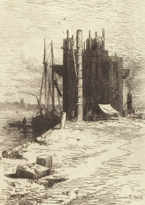 Framed Print : Coal Pockets at New Bedford, 1879. Creator: Robert Swain Gifford Framed Print : Coal Pockets at New Bedford, 1879. Creator: Robert Swain Gifford