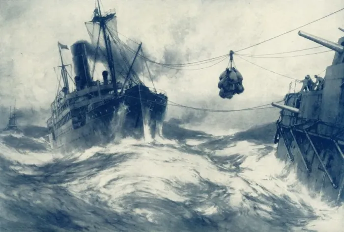 Framed Print : Coaling the Fleet During a Gale, 1917. Creator: Unknown Framed Print : Coaling the Fleet During a Gale, 1917. Creator: Unknown