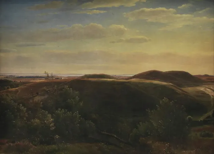 Framed Print : The Coast of Jutland Seen from a Hilltop in Funen, 1847-1848. Creator: Dankvart Dreyer Framed Print : The Coast of Jutland Seen from a Hilltop in Funen, 1847-1848. Creator: Dankvart Dreyer