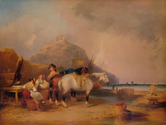 Framed Print : Coast Scene, with Figures and Horses, c1841. Artist: William Shayer Framed Print : Coast Scene, with Figures and Horses, c1841. Artist: William Shayer
