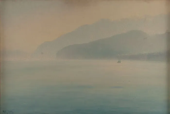 Framed Print : Coast of Sorrento, blue and silver, 1913. Creator: Henry Brokman Framed Print : Coast of Sorrento, blue and silver, 1913. Creator: Henry Brokman