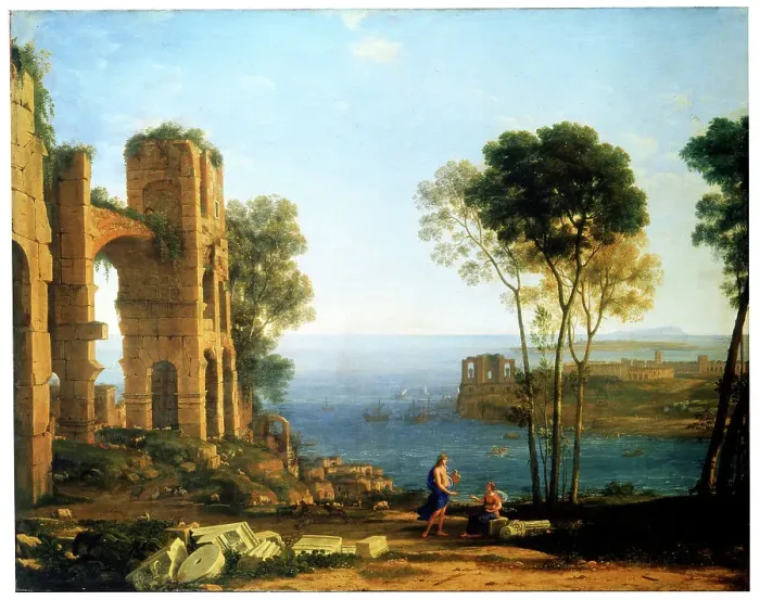 Framed Print : Coast View with Apollo and the Cumaean Sibyl, between 1645 and 1649. Artist: Claude Lorrain Framed Print : Coast View with Apollo and the Cumaean Sibyl, between 1645 and 1649. Artist: Claude Lorrain