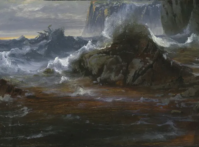Framed Print : Coastal Cliffs in Stormy Weather, c1840-1880. Creator: Peder Balke Framed Print : Coastal Cliffs in Stormy Weather, c1840-1880. Creator: Peder Balke