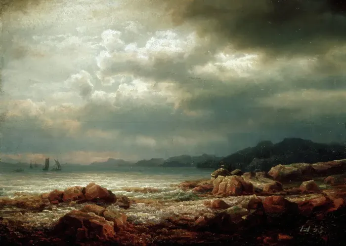 Framed Print : Coastal Landscape, 1855. Creator: Lars Hertervig Framed Print : Coastal Landscape, 1855. Creator: Lars Hertervig