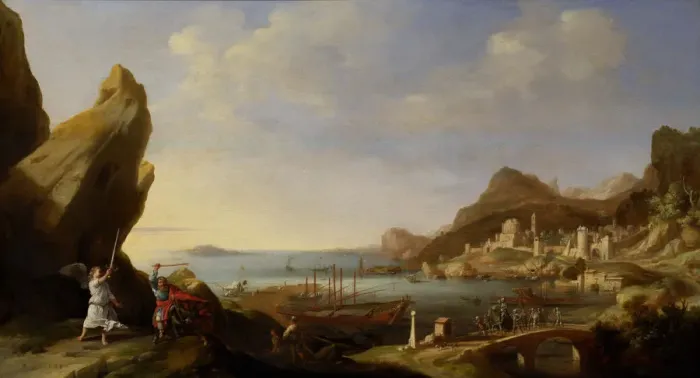 Framed Print : Coastal Landscape with Balaam and the Ass, 1634. Artist: Breenbergh, Bartholomeus (1598-1657) Framed Print : Coastal Landscape with Balaam and the Ass, 1634. Artist: Breenbergh, Bartholomeus (1598-1657)