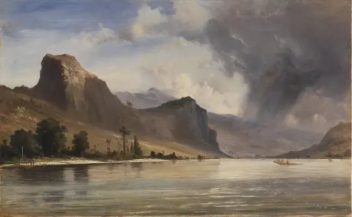 Framed Print : Coastal Landscape with Mountains. A Storm Brewing, 1854. Creator: Anton Melbye Framed Print : Coastal Landscape with Mountains. A Storm Brewing, 1854. Creator: Anton Melbye