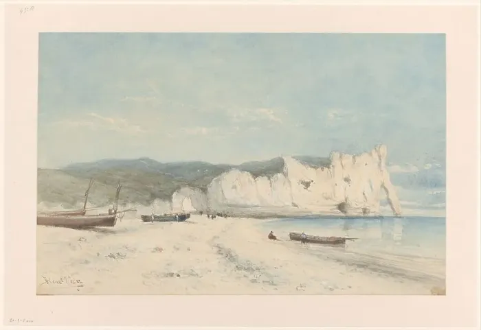 Framed Print : Coastal landscape with white chalk cliffs, 1851-1894. Creator: Hendrik Veder Framed Print : Coastal landscape with white chalk cliffs, 1851-1894. Creator: Hendrik Veder