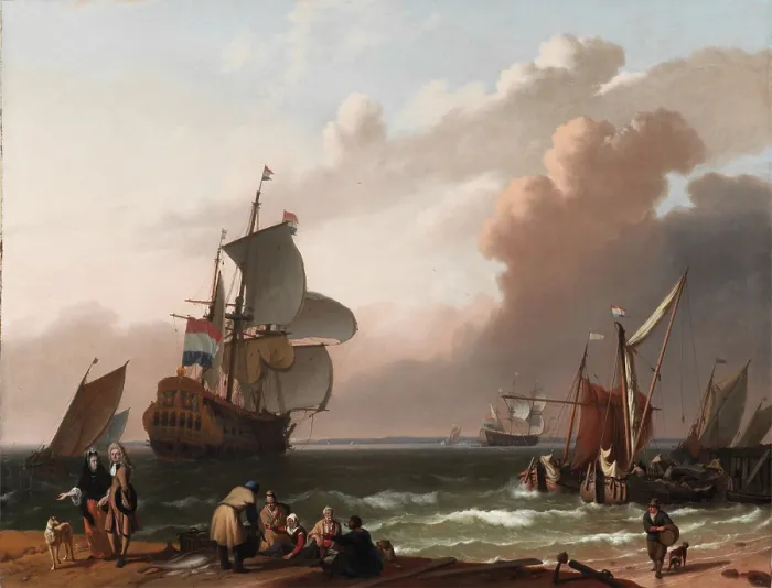 Framed Print : Coastal Scene with a Man-of-War and other Vessels, 1692. Creator: Ludolf Backhuysen I Framed Print : Coastal Scene with a Man-of-War and other Vessels, 1692. Creator: Ludolf Backhuysen I